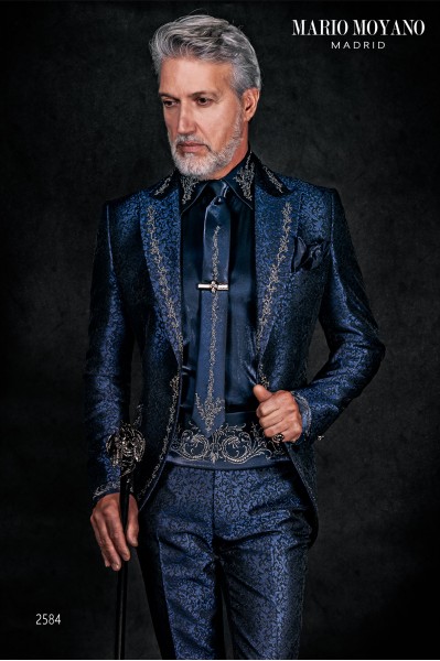 Blue prince wedding suit, finest workmanship silver emboridery