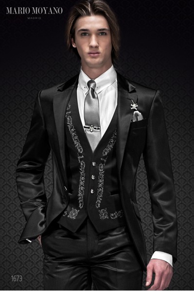 Tailor made black rock groom suit model 1673 Mario Moyano