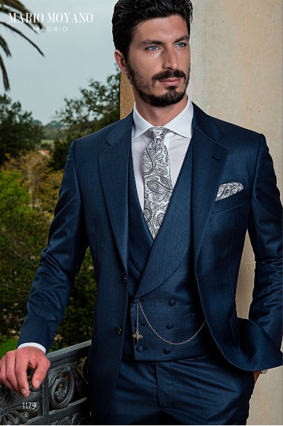 Custom-made blue fil a fil groom's suit 1179 Mario Moyano