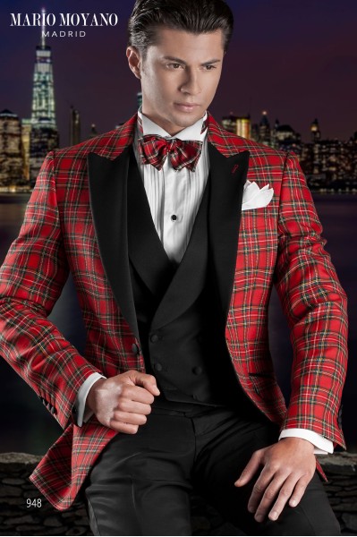 Custom Men's Suit in Royal Stewart Tartan with Two-Button Jacket and Coordinated Accessories