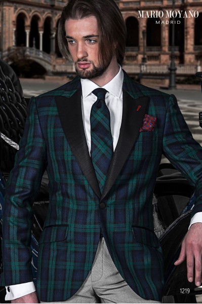 Custom Men's Suit with Pied de Poule Trousers, Black Watch Tartan Jacket, and Coordinated Tie