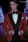 Bespoke Royal Stewart Red Tartan Suit with Black Vest and Black Satin Bow Tie