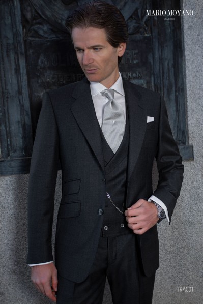 Classic Elegant Suit in Fil a Fil Grey with Double-Breasted Waistcoat - Timeless Elegance, Refined Details, and Impeccable Style