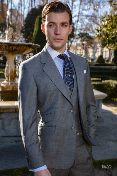 Made-to-measure pearl gray fil-à-fil suit TRA002 Mario Moyano