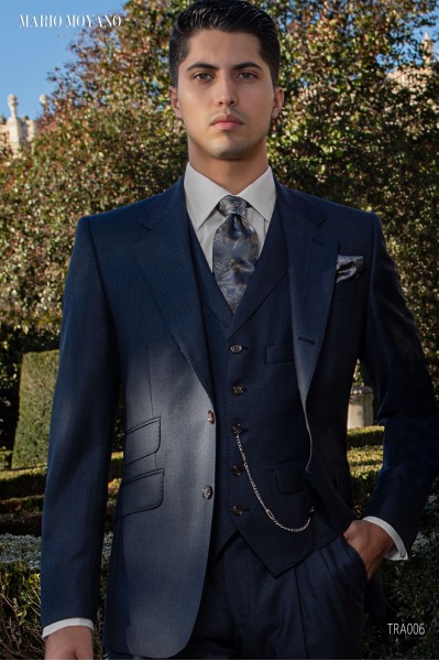 Classic partridge eye blue groom's suit TRA006 Mario Moyano