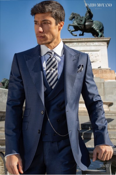 Classic blue groom's suit fil a fil TRA007