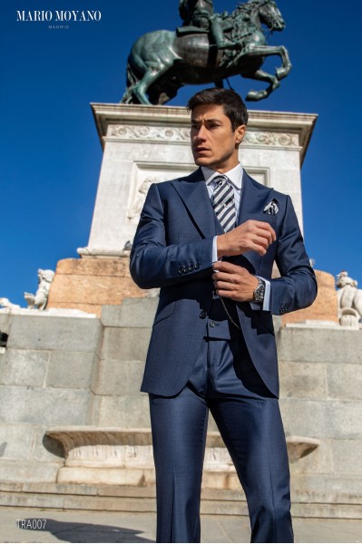 Classic blue groom's suit fil a fil TRA007 Mario Moyano