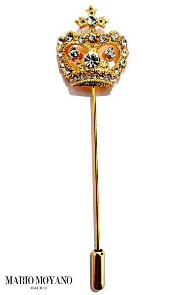 Épingle couronne dorée avec des cristaux Strass
