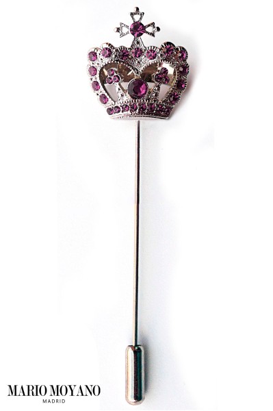 Silver crown pin with Purple crystal rhinestones