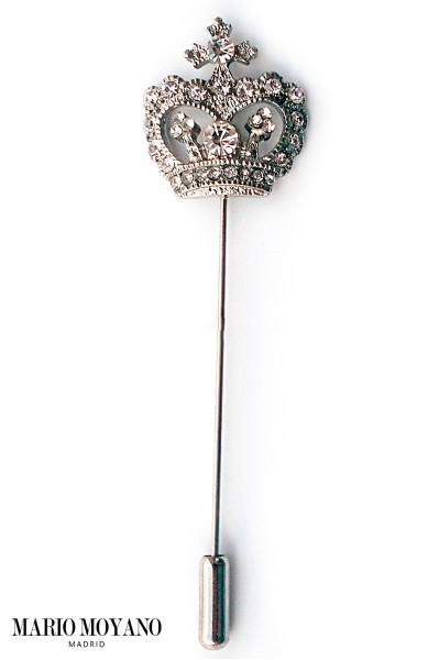 Silver crown pin with crystal rhinestones