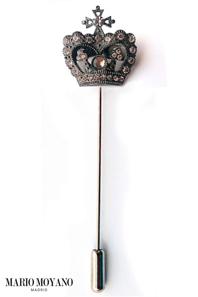Gunmetal crown pin with crystal rhinestones