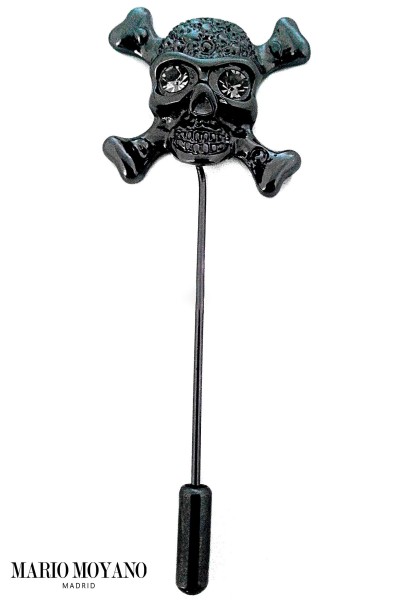 Black skull pin with rhinestones