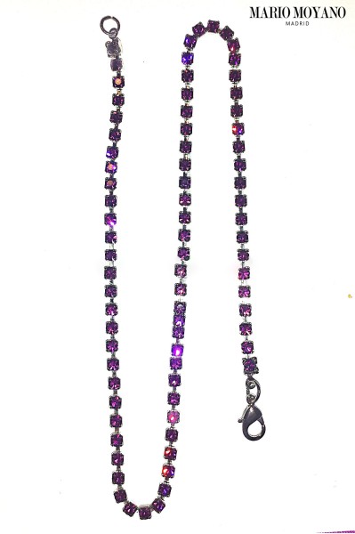 Silver chain with purple crystal rhinestones
