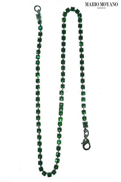 Silver chain with green crystal rhinestones