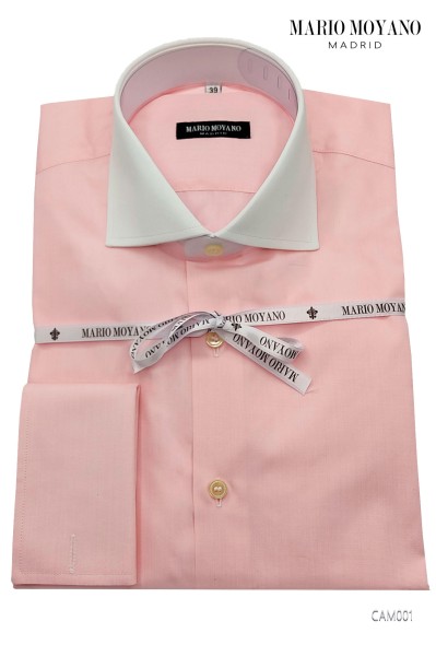 Camicia Elegante in Cotone Rosa con Collo Classico Bianco CAM001 Mario Moyano