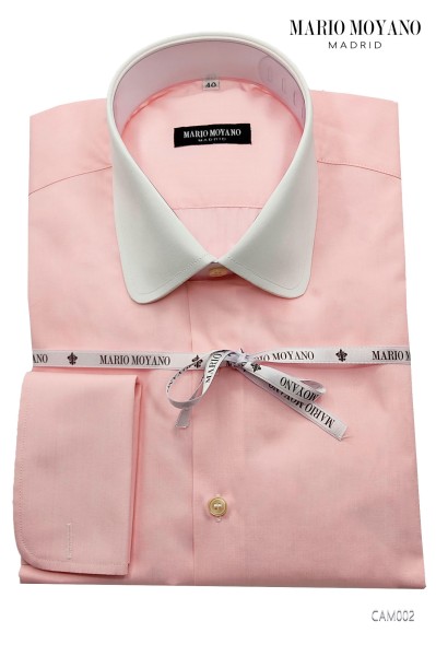 Camicia da Cerimonia in Cotone Rosa con Collo Club Bianco CAM002 Mario Moyano