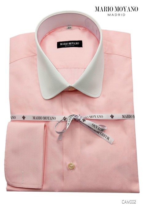 Camisa de ceremonia de algodón rosa con cuello Club blanco CAM002 de Mario Moyano