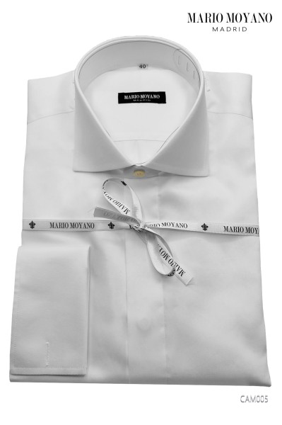 Weiß Baumwollhemd mit Doppelbündchen CAM005 Mario Moyano