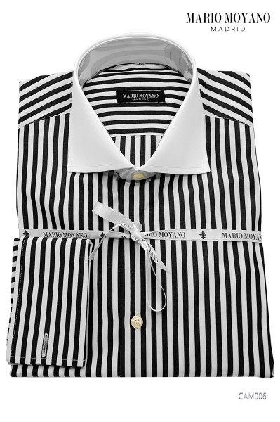Classic Black Striped Cotton Shirt CAM006 Mario Moyano