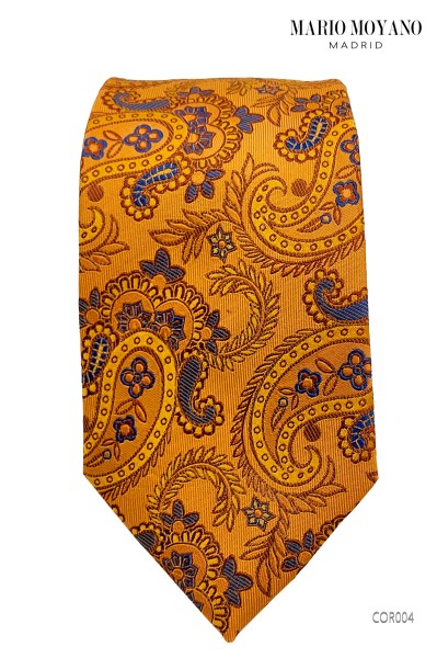 Tie with pocket square, in pure yellow silk with cashmere COR004 Mario Moyano