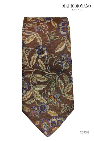 Corbata con pañuelo, en pura seda con motivo floral COR008 Mario Moyano