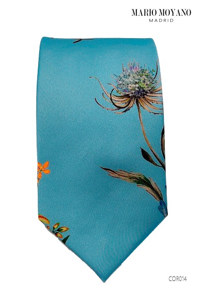 Turquoise tie with floral pattern COR014 Mario Moyano