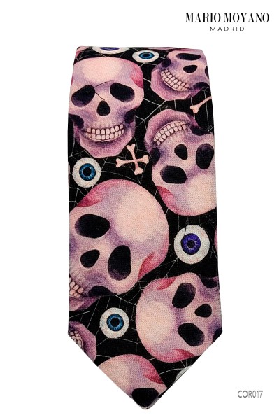 Cravate noire et pochette avec motif de crânes COR017 Mario Moyano
