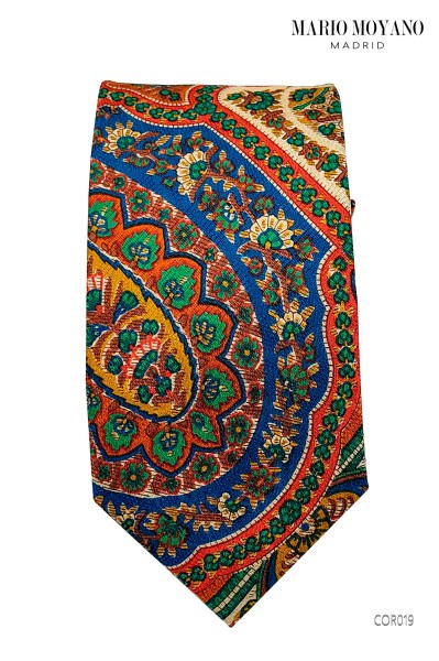 Krawatte und Einstecktuch mit Multicolor Paisley COR019 von Mario Moyano.