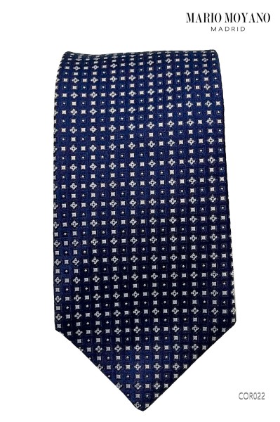 Cravate en pure soie et mouchoir bleu avec motifs géométriques COR022 Mario Moyano