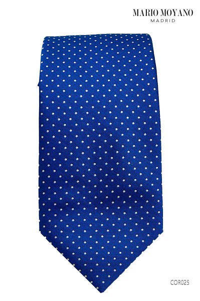 Cravatta e fazzoletto blu con pois bianchi COR025 Mario Moyano
