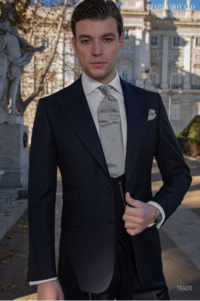 Custom-made classic blue herringbone groom's suit TRA011 Mario Moyano