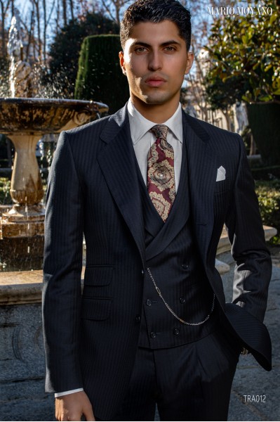 Custom-made classic blue herringbone groom's suit TRA012 Mario Moyano