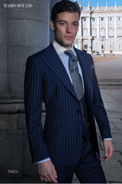 Bespoke blue pinstripe wedding suit TRA014 Mario Moyano