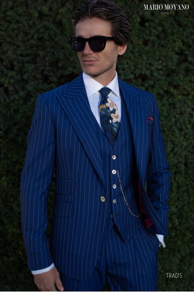Bespoke Royal blue pinstripe wedding suit TRA015 Mario Moyano
