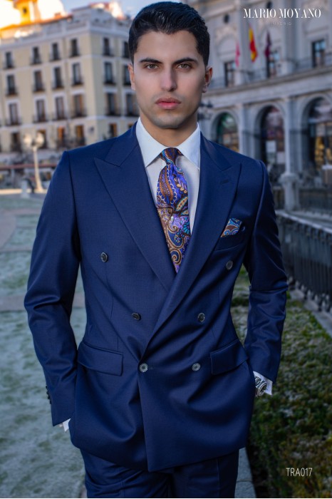Bespoke pure wool blue double breasted suit TRA017 Mario Moyano