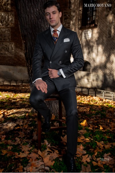Bespoke grey pinstripe double breasted suit TRA018 Mario Moyano