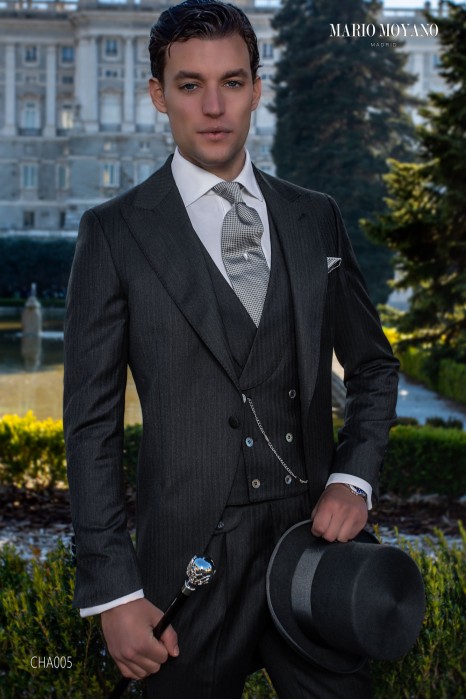Custom made Grey herringbone morning suit luxury wedding CHA005 Mario Moyano