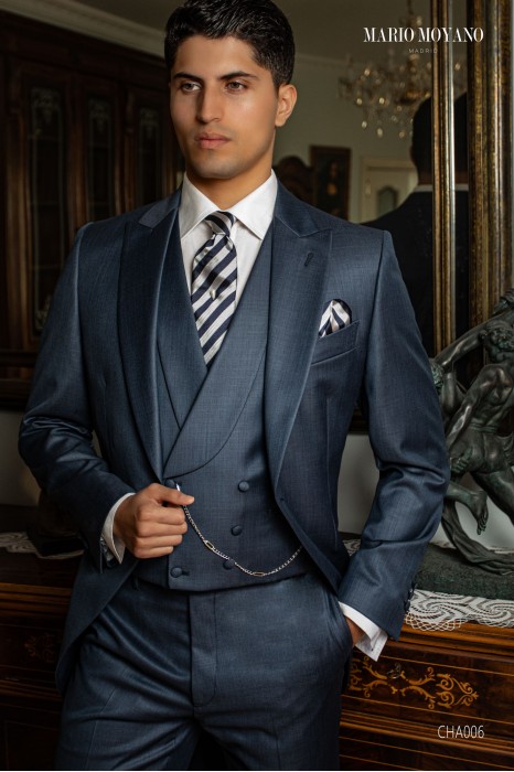 Custom made Blue fil a fil morning suit luxury wedding CHA006 Mario Moyano