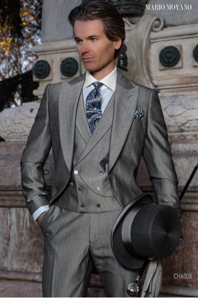 Custom made Pearl Grey fil a fil morning suit luxury wedding CHA008 Mario Moyano