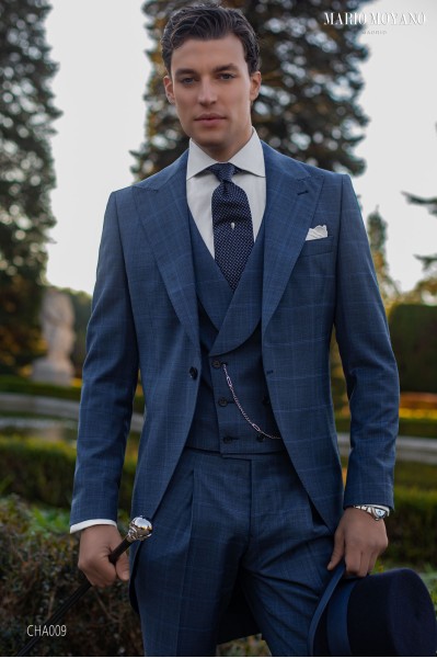 Custom made Blue check morning suit luxury wedding CHA009 Mario Moyano