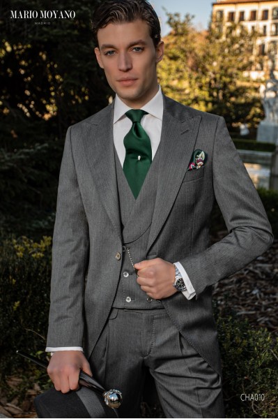Custom made Grey herringbone morning suit luxury wedding CHA010 Mario Moyano