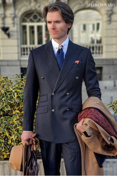Bespoke blue pinstripe double breasted suit TRA020