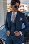 Custom-made blue Prince of Wales suit with red lines TRA022 Mario Moyano