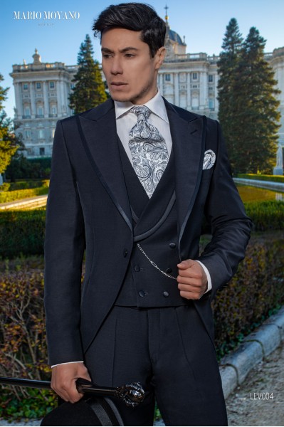 Custom made  Navy Blue frock coat luxury wedding LEV004 Mario Moyano