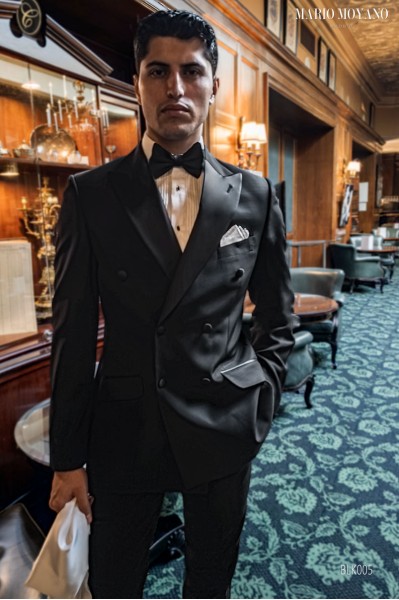 Bräutigam schwarze zweireihige Smoking Anzug. Spitzen Revers BLK005 Mario Moyano