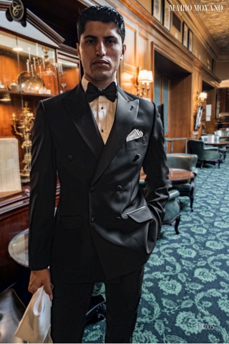 Bräutigam schwarze zweireihige Smoking Anzug. Spitzen Revers BLK005 Mario Moyano