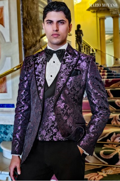 Pure silk black purple jacquard party blazer BLZ007 Mario Moyano