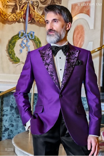 Purple party blazer with brocade jacquard lapel BLZ016 Mario Moyano