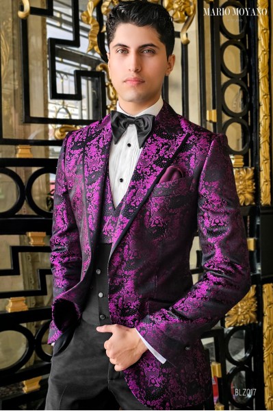 Pure silk black purple jacquard party blazer BLZ017 Mario Moyano